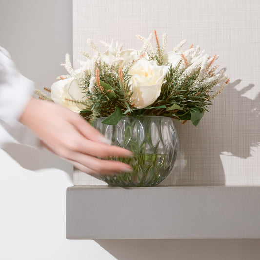 White Flowers Crystal Vase