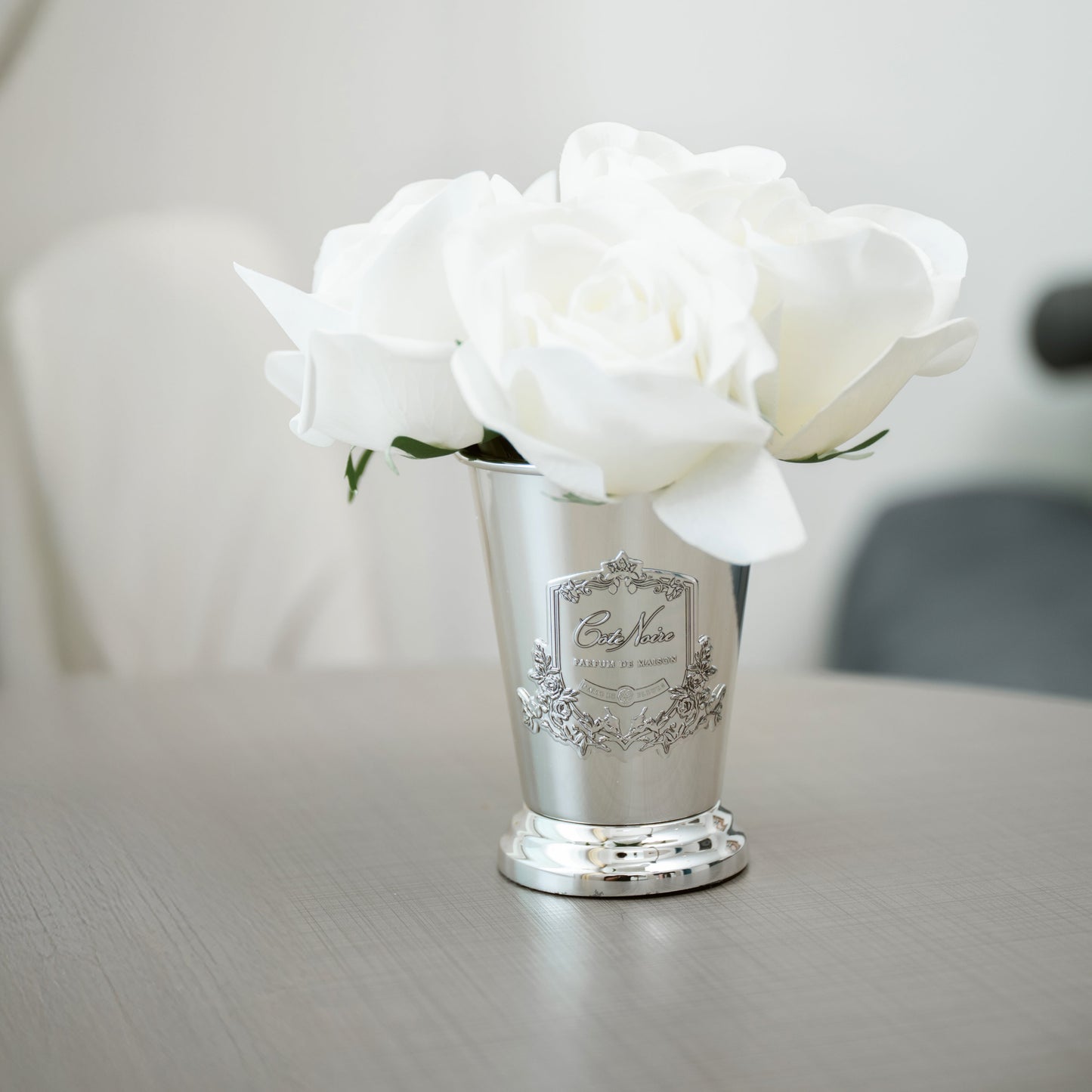 White Roses-Silver Vase